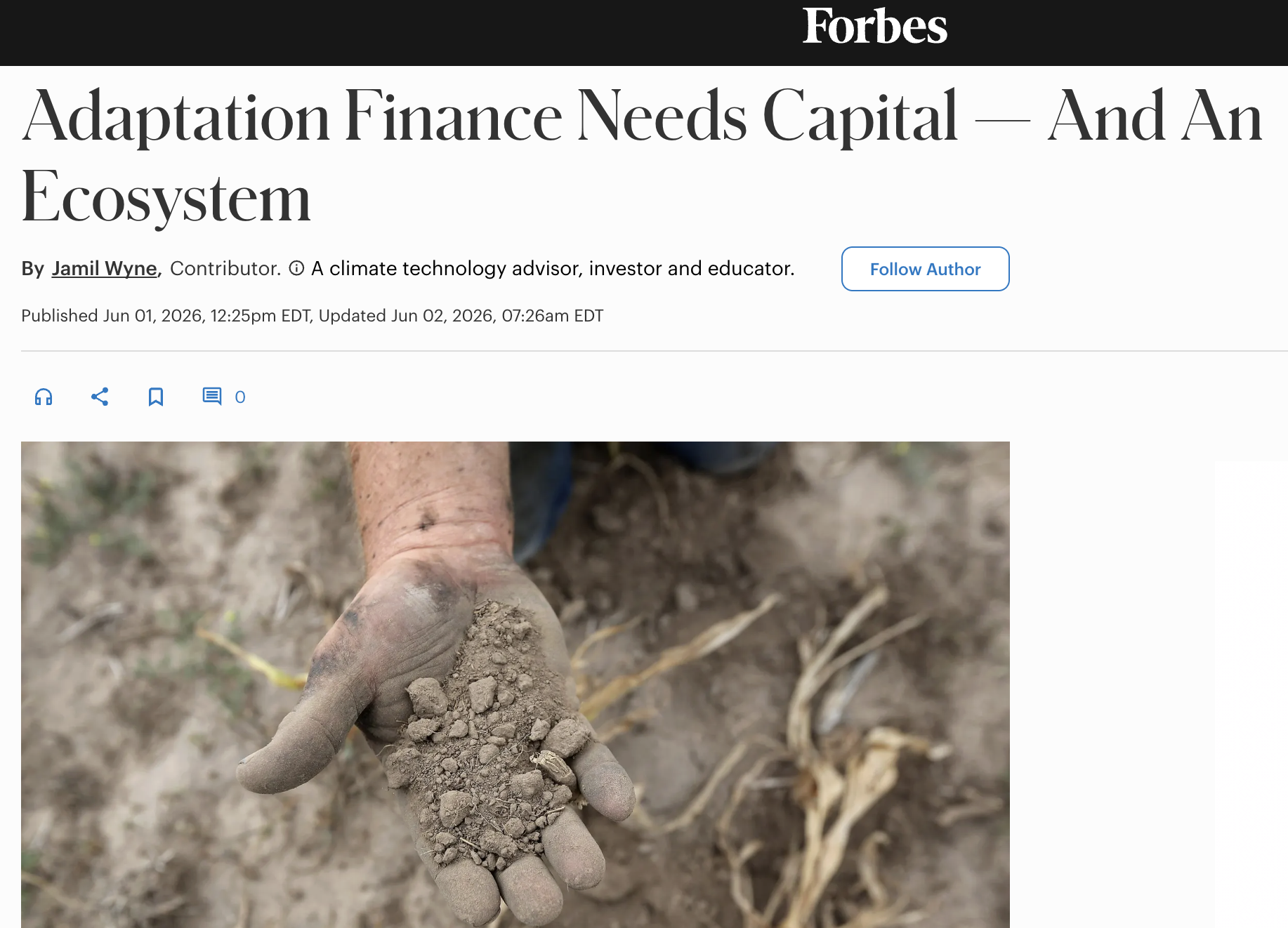 Forbes: How to Make Climate Adaptation Investable